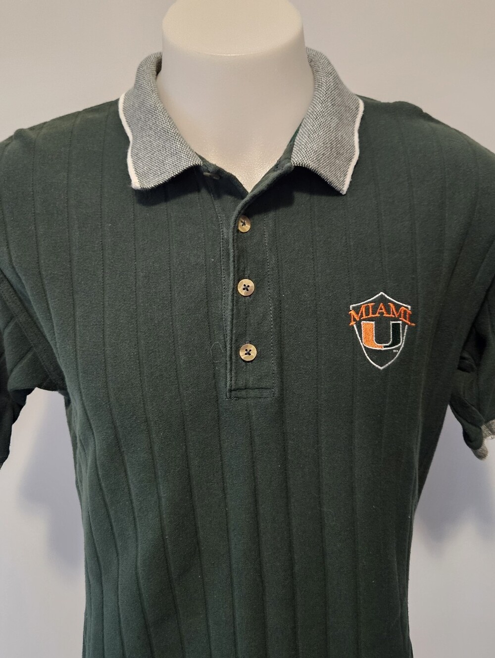Lee Sport Miami Hurricanes Vintage Polo Shirt Mens Dark Green Classic 90's Large - Picture 2 of 10